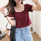 Contrast Trim Square-neck Short-sleeve Cropped T-shirt
