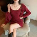 Long-sleeve Hooded Cardigan / Sleeveless Mini Dress