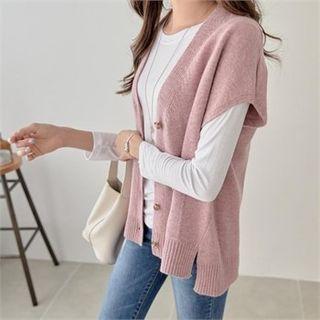 Cap-sleeve Wool Blend Knit Vest