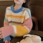 Striped Cropped Knit Sweater Yellow & White & Pink & Blue & Brown - One Size