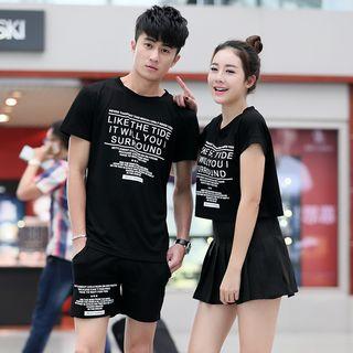 Couple Matching Set: Short-sleeve Print T-shirt + Shorts / Short-sleeve Cropped T-shirt