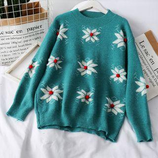 Pompom-accent Printed Sweater