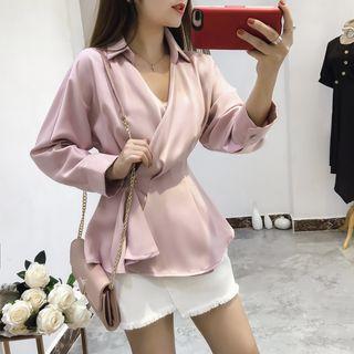 Plain V-neck Peplum Top