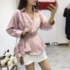 Plain V-neck Peplum Top