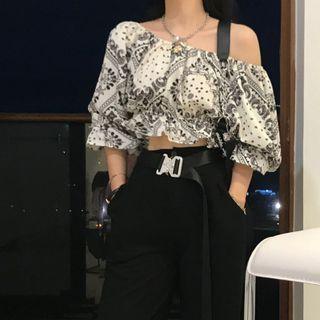 Elbow-sleeve Paisley Print Top