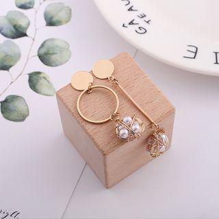 Non-matching Caged Faux Pearl Dangle Earring Gold - One Size