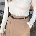 Patch-pocket H-line Midi Skirt With Belt Dark Beige - One Size