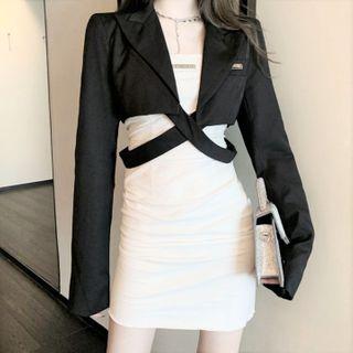 Cropped Jacket / Strapless Mini Sheath Dress
