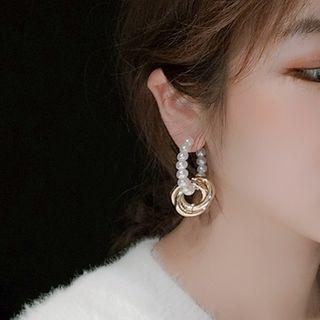 Faux Pearl Interlocking Hoop Earring Gold - One Size