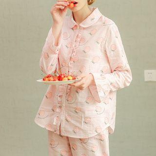 Loungewear Set: Peach Print Long-sleeve Top + Pants