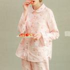 Loungewear Set: Peach Print Long-sleeve Top + Pants