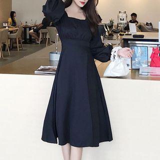 Square Neck Long-sleeve Midi A-line Dress