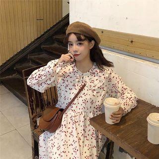 Long-sleeve Heart Print Midi A-line Dress