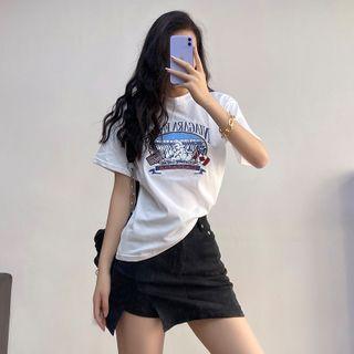 Waterfall-embroidered Loose T-shirt