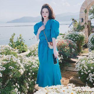 Puff-sleeve Drawstring T Dress