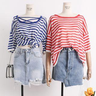 Lightweight Convertible Loose-fit Striped Knit Top