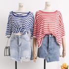 Lightweight Convertible Loose-fit Striped Knit Top