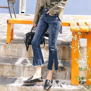 Cropped Boot-cut Slit-side Jeans