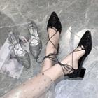 Glitter Ankle-strap Pointy-toe Chunky-heel Sandals