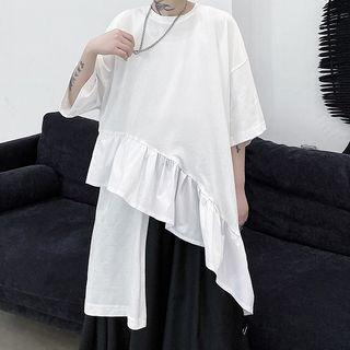 Short-sleeve Ruffled Paneled T-shirt