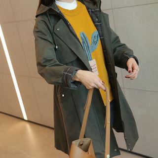 Hooded Raglan-sleeve Plaid-detail Parka