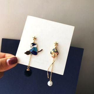 Cat Dangle Earring 1 Pair - S925 Silver - Stud Earrings - Gold - One Size