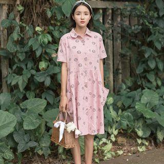 Shell Print Short-sleeve Collared Dress