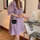 Short-sleeve Ruffled Mini A-line Dress Purple - One Size