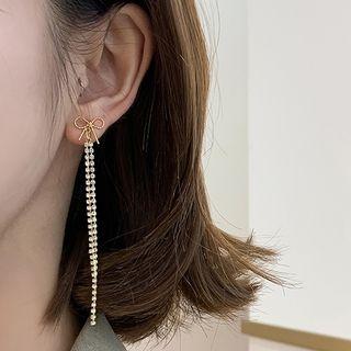 Bow Rhinestone Drop Earring / Clip-on Earring
