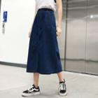 Plain Elastic-waist Denim Skirt