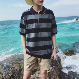 Ring Detail Striped Short-sleeve Polo Shirt