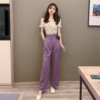 Short-sleeve Lace Blouse / Straight-cut Pants