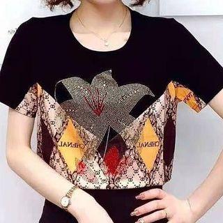 Short-sleeve Embellished Print T-shirt