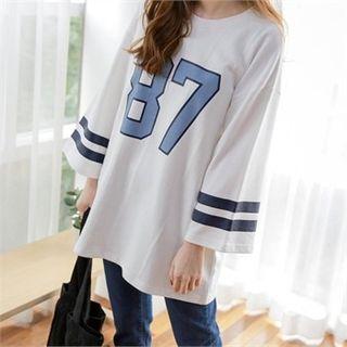 Stripe-trim Numbering T-shirt