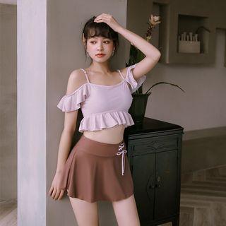 Set: Cold-shoulder Ruffled Swim Top + Swim Skirt