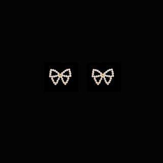 Rhinestone Bow Stud Earring 1 Pair - S925 Silver Needle Earrings - One Size