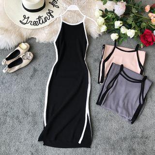 Spaghetti Strap Contrast Trim Midi Knit Dress
