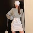 Set: Cutout Back Pullover + Spaghetti Strap Dress Pullover - Gray - One Size / Dress - White - One Size