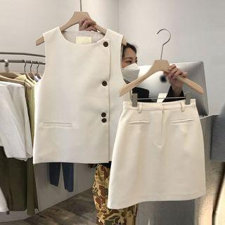 Set: Button-up Vest + Mini A-line Skirt