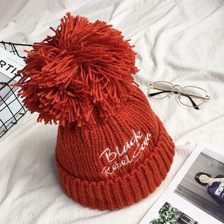 Embroidery Pompom Beanie Hat