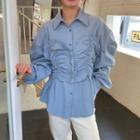 Long-sleeve Plain Mock Two Piece Shirred Shirt