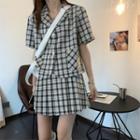 Short-sleeve Plaid Blazer / Mini A-line Skirt