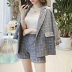 Set: Plaid Double Breasted Blazer + Dress Shorts