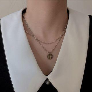 Lettering Pendant Layered Alloy Necklace