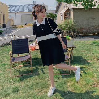 Polo Collar Color Block T-shirt Dress