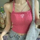 Halter Chain Cropped Knit Camisole Top
