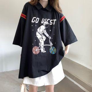 Mock Two-piece Short-sleeve Astronaut Print Polo Shirt