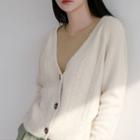 V-neck Furry Cable-knit Cardigan