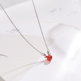 925 Sterling Silver Bead Deer Pendant Necklace Dark Red - One Size