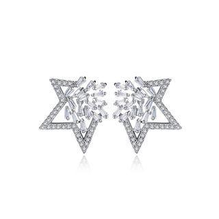 Fashion Bright Star Stud Earrings With Cubic Zirconia Silver - One Size